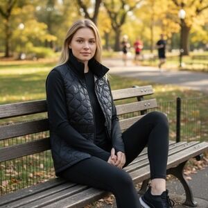 Nike AeroLayer Womens Running Vest Black Quilted Full Zip Puffer XS CU3352-010